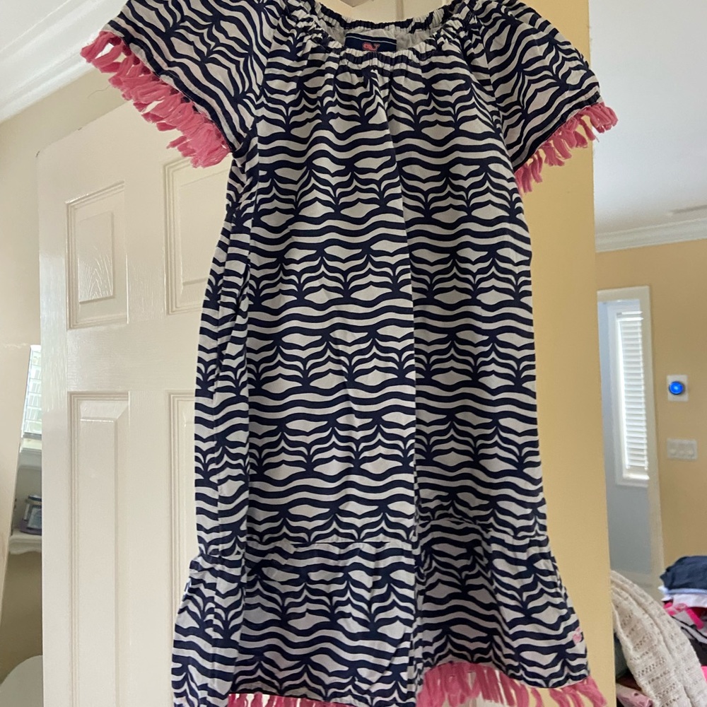 Girls whale print beach dress with fringes